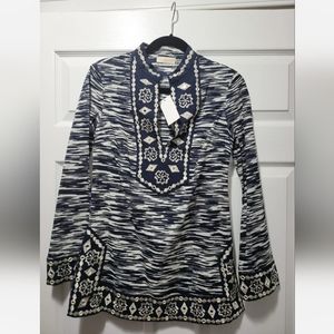Tory Burch Navy Space DYE with Mirror Embellishement Tunic. Size 2. BRAND NEW.
